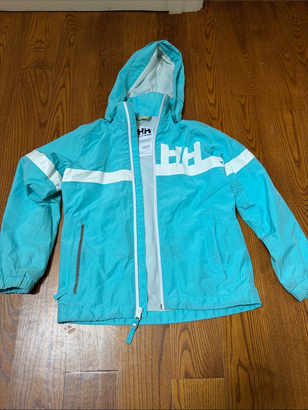 Helly Hansen Turquoise Hooded Windbreaker with White Chest Stripe